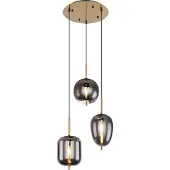 Globo Lighting Hängeleuchte Metall messingfarben, matt, Glas, Kabel PVC schwarz, Höhe kürzbar, 3 Hänger mit unterschiedlichen Gläser, ø: 460mm, H: 1200mm, exkl. 3x E14 40W 230V