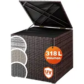 Casaria Auflagenbox 318L Polyrattan - Wetterfeste Garten Aufbewahrungsbox für Kissen & Sitzauflagen 75x75x70cm, für Balkon, Terrasse und Garten, UV-beständig Braun