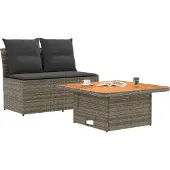 vidaXL 2 Stück Garten Mittel Sofa Mit Hochklapptisch Poly-Rattan