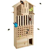 Relaxdays Insektenhotel XXL stehend, Nisthilfe für Biene, Schmetterling, Igelhaus, Holz, HxBxT: 118 x 57 x 24 cm, natur