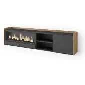 Skraut Home TV-Möbel Holzeffekt schwarz eiche 212x35x50cm Kamin mit Feuereffekt