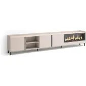 Skraut Home TV-Möbel Holzeffekt beige 315x35x61cm Kamin mit Feuereffekt XXL
