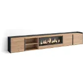 Skraut Home TV-Möbel Holzeffekt eiche schwarz 315x35x50cm Kamin mit Feuereffekt