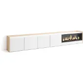 Skraut Home TV-Möbel Holzeffekt weiß und eiche 315x35x50cm Kamin mit Feuereffekt
