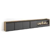 Skraut Home TV-Möbel Holzeffekt schwarz eiche 315x35x50cm Kamin mit Feuereffekt