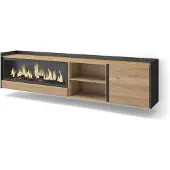 Skraut Home TV-Möbel Holzeffekt eiche schwarz 212x35x50cm Kamin mit Feuereffekt