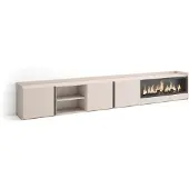 Skraut Home TV-Möbel Holzeffekt beige 315x35x50cm Kamin mit Feuereffekt XXL