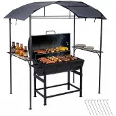 Relaxdays Grill Pavillon, HxBxT: 230 x 210 x 116 cm, mit Seitenregalen, Metall, Polyester, Grillhütte Garten, anthrazit
