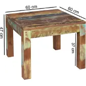 Wohnling Couchtisch KALKUTTA 60 x 47 x 60 cm Massivholz Beistelltisch Shabby-Chic Wohnzimmer Tisch aus Bootsholz Sofatisch quadratisch