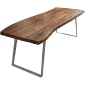 Sam Esstisch Baumkante Akazie nussbaum 240 x 100 schräges U-Gestell silber HALMSTAD