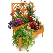 Relaxdays Blumenkasten mit Spalier, HxBxT: 135 x 109 x 62 cm, Holz, 2 Pflanzkübel & Sichtschutz, Garten Hochbeet, orange