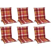 Beautissu 6er Set Sunny RO Niedriglehner Auflagen 100x50 cm in Rot Kariert