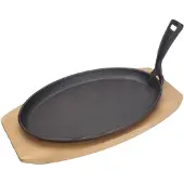 Super Merchant Gusseisenplatte mit Holzunterlage und Griff, Schwarz, 280x140x(H)30mm