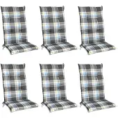 Beautissu 6er Set Hochlehner Auflagen Set 120x50 cm Polster Blau Kariert