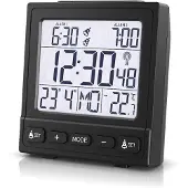 Bearware Funkwecker digital, digitaler Wecker, DCF, Innentemperaturanzeige, Datums & Wochentagsanzeige, Hintergrundbeleuchtung, 2 Alarme
