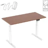KIMEX - Motorisierter Sitz-Steh-Schreibtisch 150x75cm Nussbaumplatte/Weiße Beine