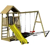 Wendi Toys Holz Spielturm Pinguin inkl. Rutsche, Kletterwand, 2 Schaukeln & Sandkasten Natur 280x340x270 cm