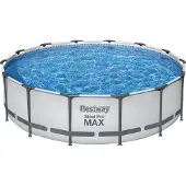 Bestway Steel Pro MAX Frame Pool Komplett-Set mit Filterpumpe Ø 427 x 107 cm, lichtgrau, rund