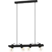 Eglo Hängelampe Plimsoll, Pendelleuchte Esstisch 4-flammig, Esszimmerlampe aus Holz und Metall in Schwarz, FSC100PA, Hängeleuchte mit E27 Fassung