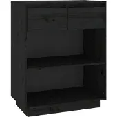 vidaXL Beistellschrank Schwarz 60x34x75 cm Massivholz Kiefer