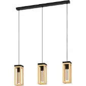Eglo Hängelampe Nafferton, Pendelleuchte Esstisch 3-flammig, FSCM70HB, Esszimmerlampe aus Holz in Natur und Metall in Schwarz, Hängeleuchte mit E27