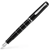 Pelikan Füller Classic M215, Feder F, Edelharz, schwarz/silber, Ringe, Edelstahlfeder