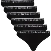 Bamboo Basics Damen String EMMA, 6er Pack - Logo-Bund, atmungsaktiv, Single Jersey
