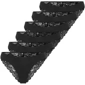 ONLY Slip "Slip ONLCHLOE LACE BRAZIL 6P 6er Pack", Damen, Gr. S, schwarz, Obermaterial: 90% Polyamid PA. 10% Elasthan EL., Unterhosen Slip