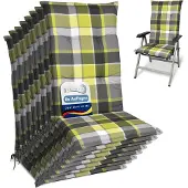 Beautissu 8er Set Hochlehner Auflagen Set 120x50 cm Polster Grün Kariert