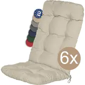Beautissu 6er Set Hochlehner Auflagen Flair HL, 120x50x8cm, Natur
