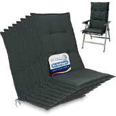Beautissu 8er Set Hochlehner Set Base HL Sitzkissen, 120x50x6cm Graphitgrau
