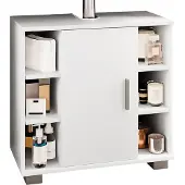 VCM Holz Waschbeckenunterschrank | Badschrank | Maße: H. 58 x B. 60 x T. 30 cm | 1 Drehtür | 2 Fächer | 6 kleine offene Regalfächer - Zalo M