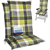 Beautissu 2er Set Hochlehner Auflagen Set 120x50 cm Polster Grün Kariert