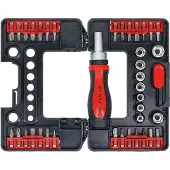 Bgs DIY 20138 Bit-/Steckschlüssel-Einsatz-Satz | mit Ratschen-Drehgriff für Bits, umschaltbar | 38-tlg.