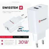 Swissten Reiseladegerät Leistungsabgabe 30w 1x usb-c + 1x usb weiß