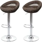 Mendler 2er-Set Barhocker HWC-G26, Tresenhocker Barstuhl Drehhocker, In-/Outdoor Poly-Rattan MVG- chrom