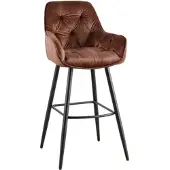Invicta Design Barhocker MILANO braun Samt Barstuhl mit Chesterfield Steppung