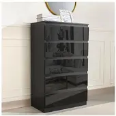 HTI Sideboard Kenji 5 Schubladen Hochglanz Schwarz
