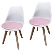 HTI Esszimmerstuhl 2er Set Weiß mit Kunstledersitz Atlanta Rosa mit Ornament