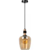 Lucide Pendellampe Ilona Ø 22 cm schwarz mit bernsteinfarbenem Glas