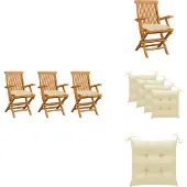 vidaXL Gartenstühle mit Cremeweißen Kissen 3 Stk. Massivholz Teak - Gartenstühle