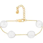 Cai Armband Süßwasserzucht- perlen 10-11mm Silber vergoldet
