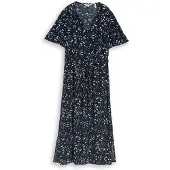 Tom Tailor Damen Midi-Kleid mit Muster, blau, Gemustert, Gr. 34