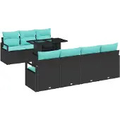 vidaXL Gartensofa-set 8 stk. 7-Sitzanzahl Schwarz und Blau Poly-Rattan