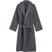 Gant Unisex Bademantel - ARCHIVE SHIELD TERRY ROBE, Schalkragen, Frottee, Bio-Baumwolle Dunkelgrau M