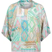 Cartoon Oversize-Bluse mit Muster in Grün/Violett | Gr.: 38