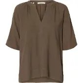 Selected Viva 2/4 V-neck Linen Blend Kurzarm-t-shirt Mit V-ausschnitt