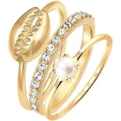 Elli Ring 925 Sterling Silber Muschel in Gold | Gr.: 58