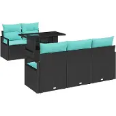 vidaXL Gartensofa-set mit Speicher 6 pcs Schwarz und Blau Poly-Rattan