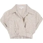 Apricot Blusentop "Crop-Shirt", Damen, Gr. XS (34), grau (stein), gewebt, Obermaterial: 51% Polyester PES. 49% Baumwolle CO., gestreift, Blusen Blusentop, mit Streifen